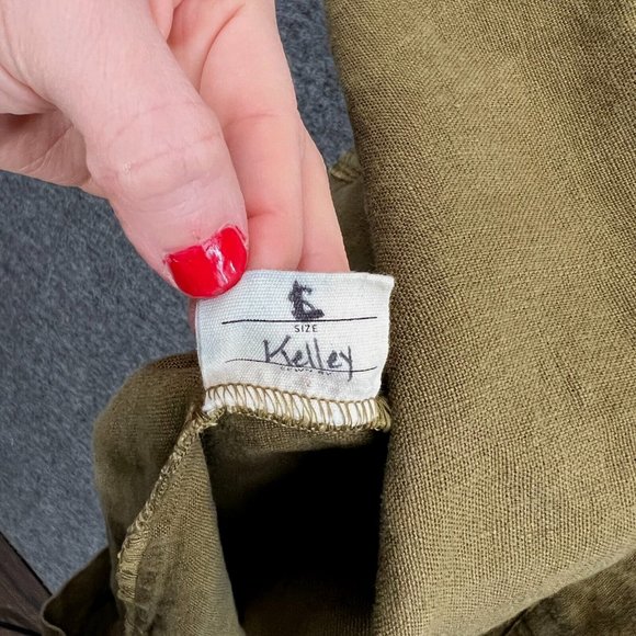 Elizabeth Suzann Dress Womens Large Green 100% Linen A Line Heavy Midi Lagenlook - Picture 12 of 13